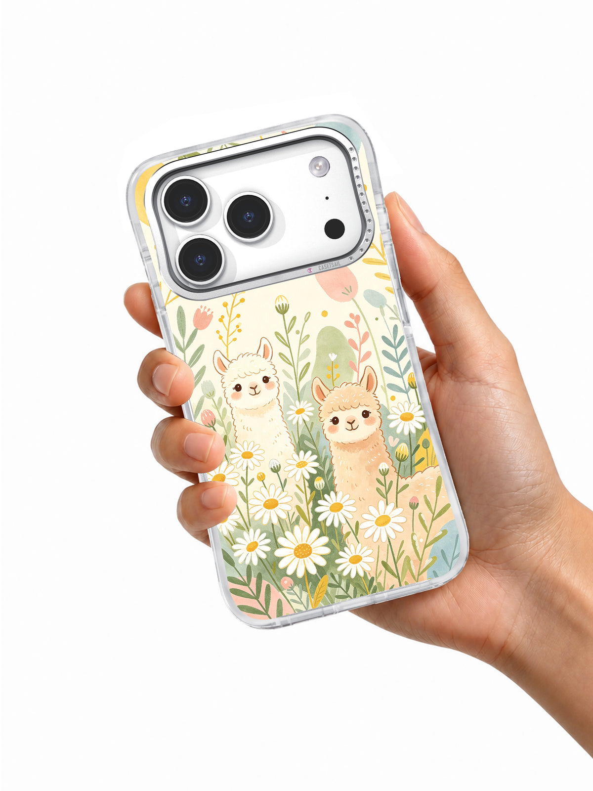 Daisy Alpaca Picnic floral alpaca phone case lifestyle view