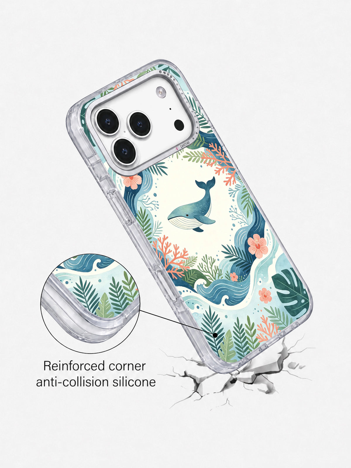 Ocean Garden Whale iPhone 17 Pro case camera frame detail