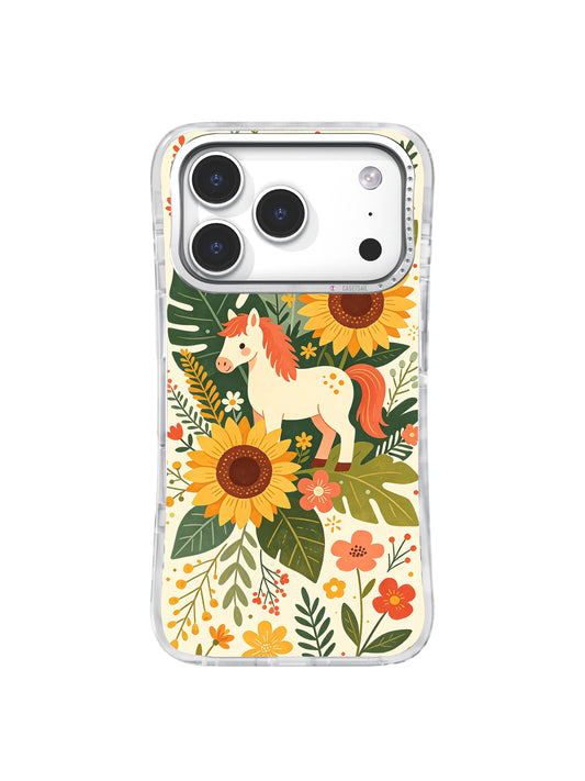 Sunflower Pony Parade iPhone 17 Pro case front detail