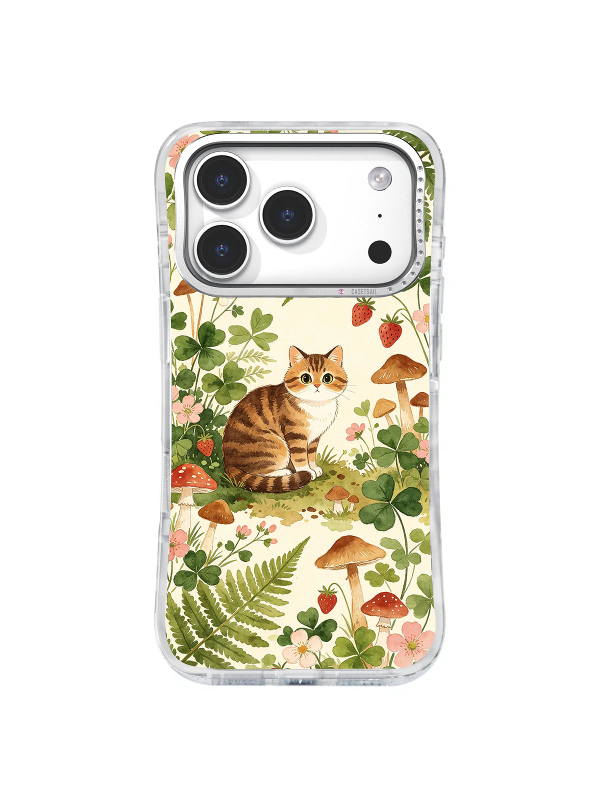 Strawberry Clover Cat pattern iPhone 17 Pro case
