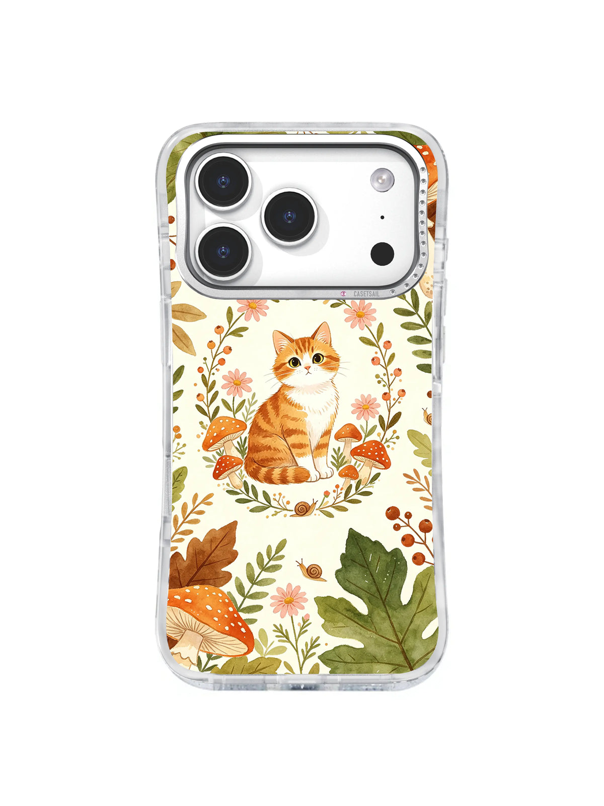 Daisy Mushroom Cat pattern iPhone 17 Pro case