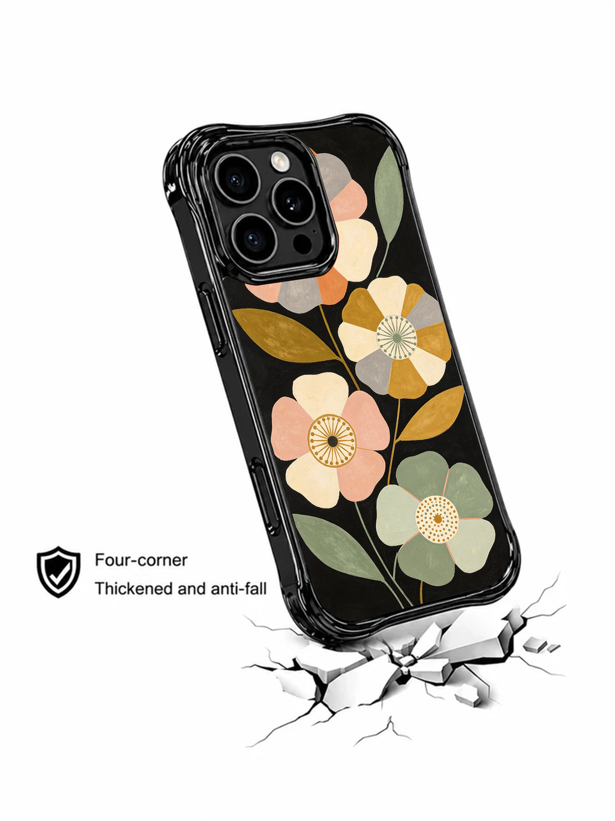 Dark floral iPhone 15 Pro case protective detail