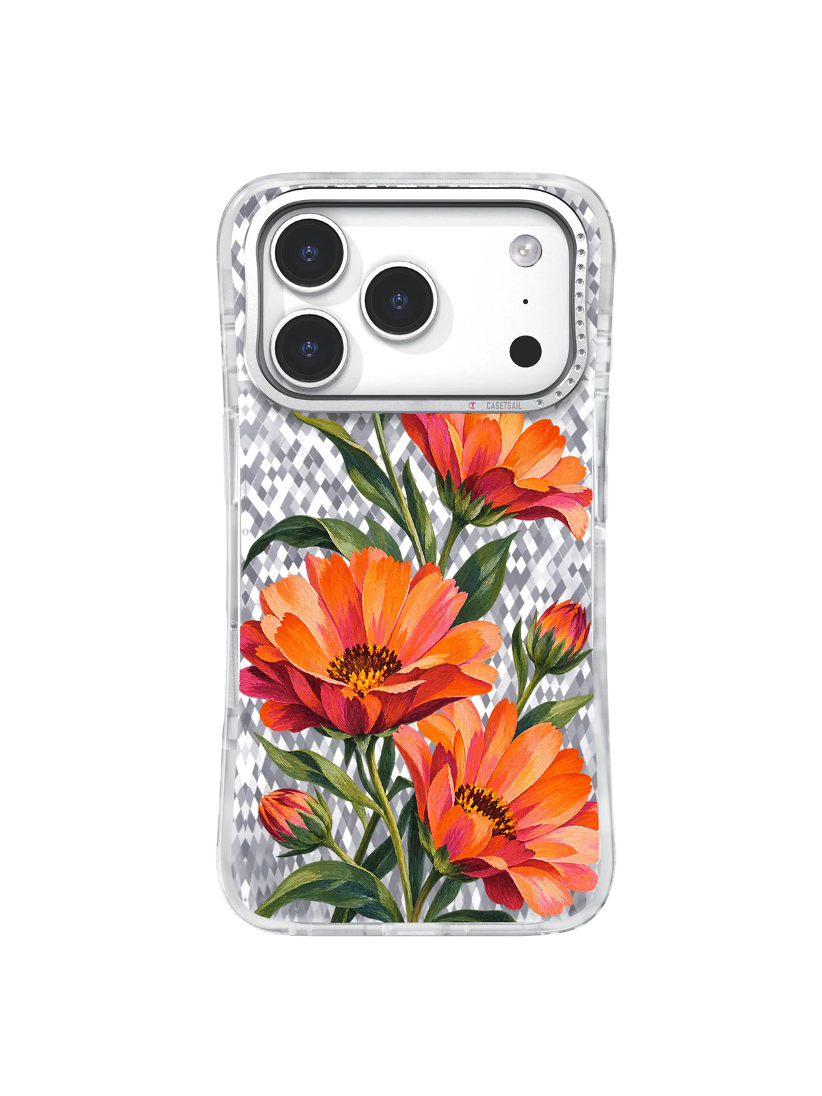 Late Bloomer orange and hot pink marigold artwork for iPhone 17 Pro Case