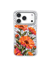 Orange Parade marigold artwork with green stems for iPhone 17 Pro Case