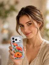 Marigold Carnival transparent iPhone 17 Pro case lifestyle view