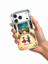Marigold Courtyard Dance floral iPhone case held in hand