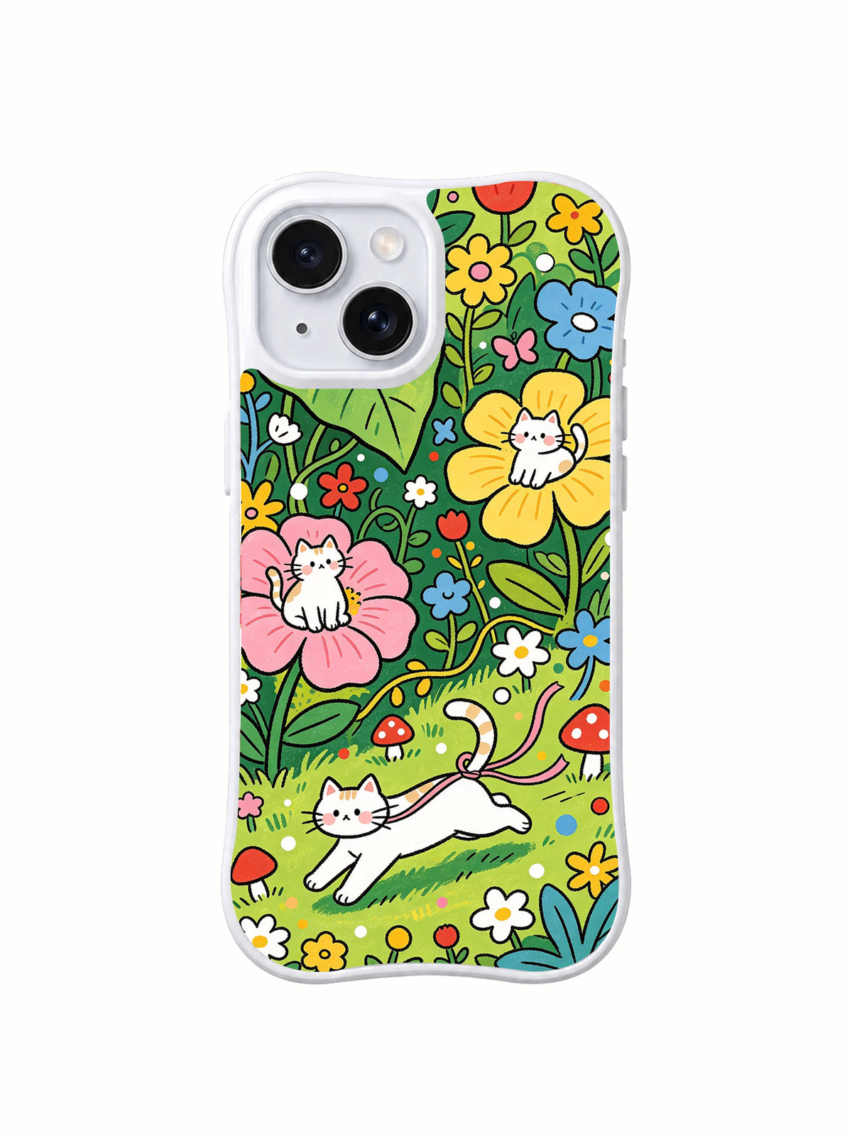Meadow Ribbon Cats iPhone 15 case front view
