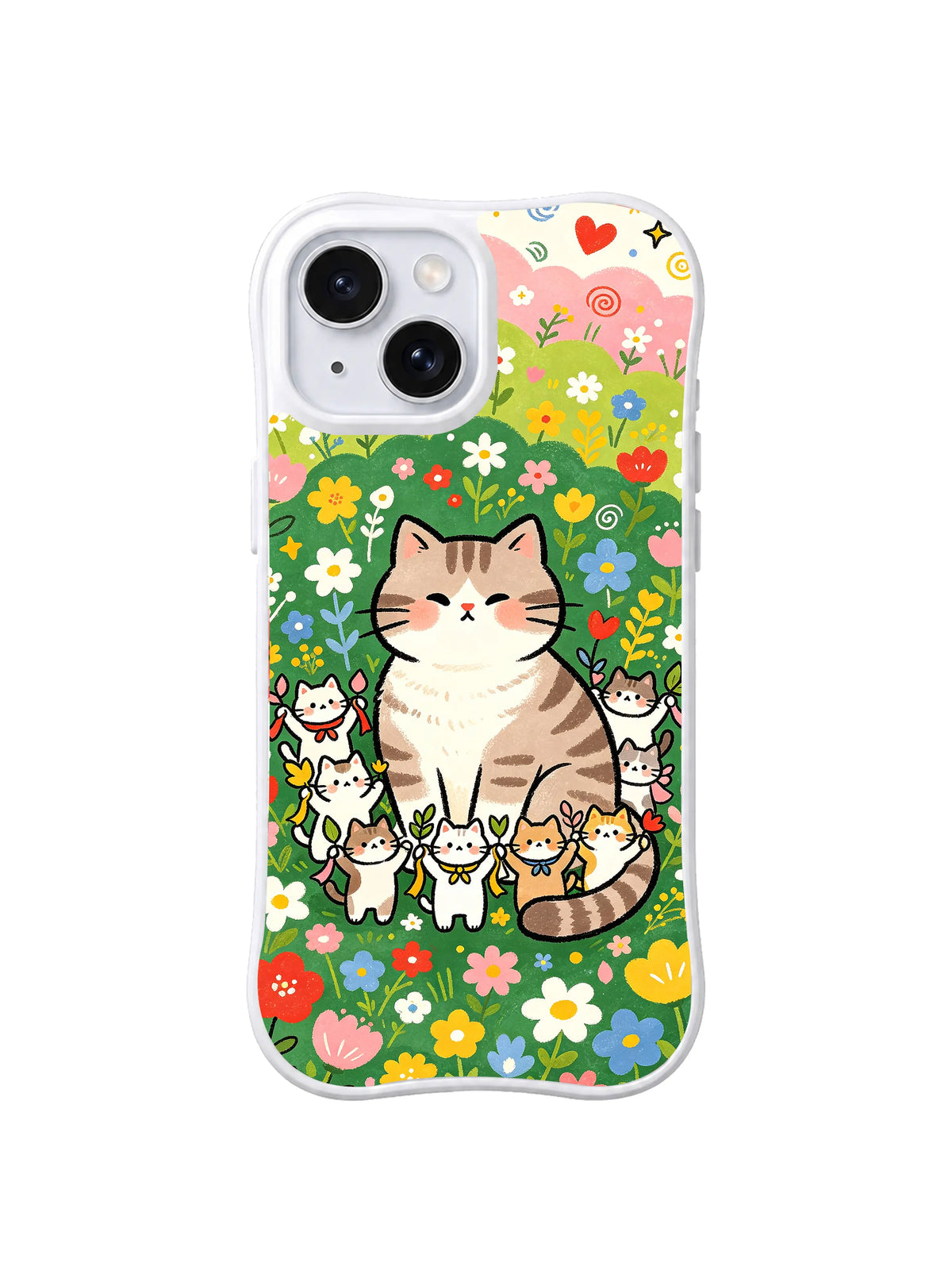 Meadow Cat Family pattern on iPhone 15 case