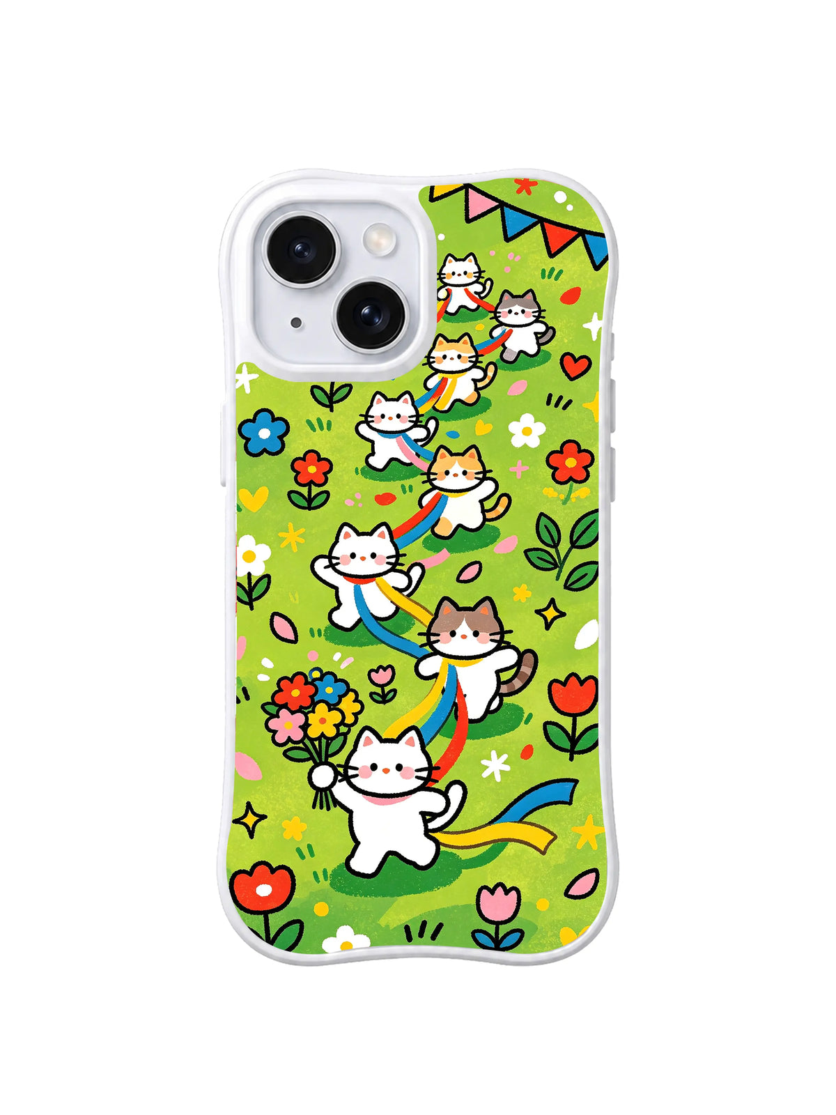 Ribbon Dance Kittens pattern on iPhone 15 case