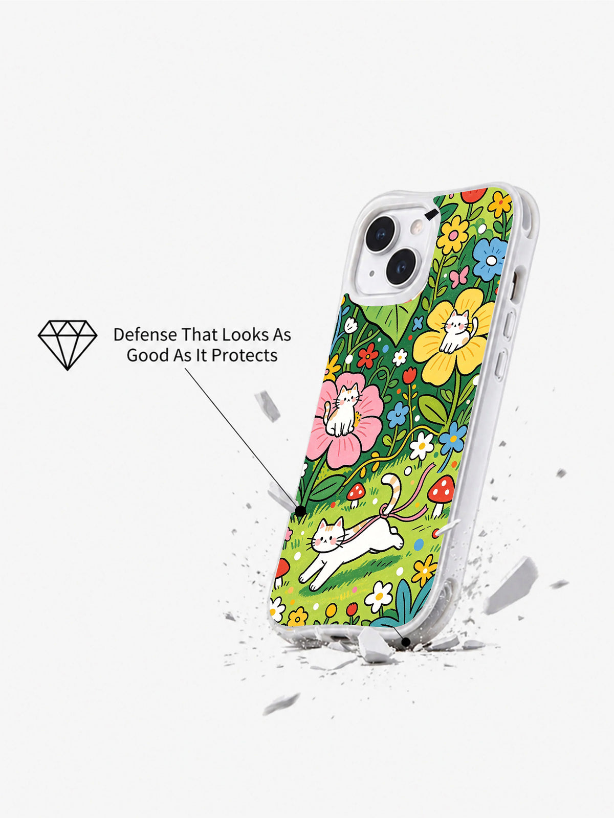 Cute floral cat iPhone 15 case lifestyle view
