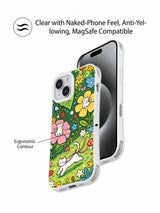 Whimsical ribbon cat iPhone 15 case closeup