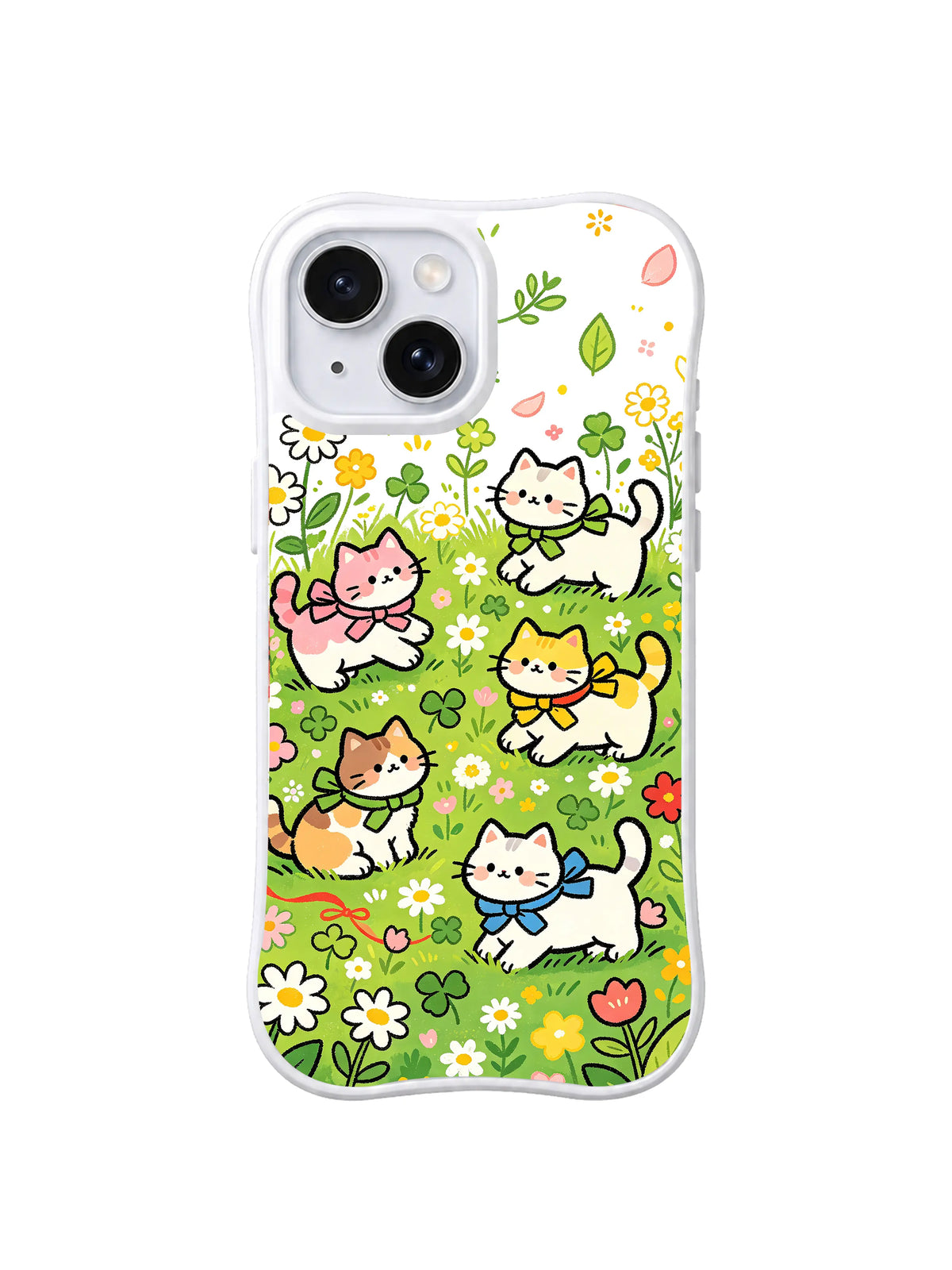 Giant Flower Kittens pattern on iPhone 15 case