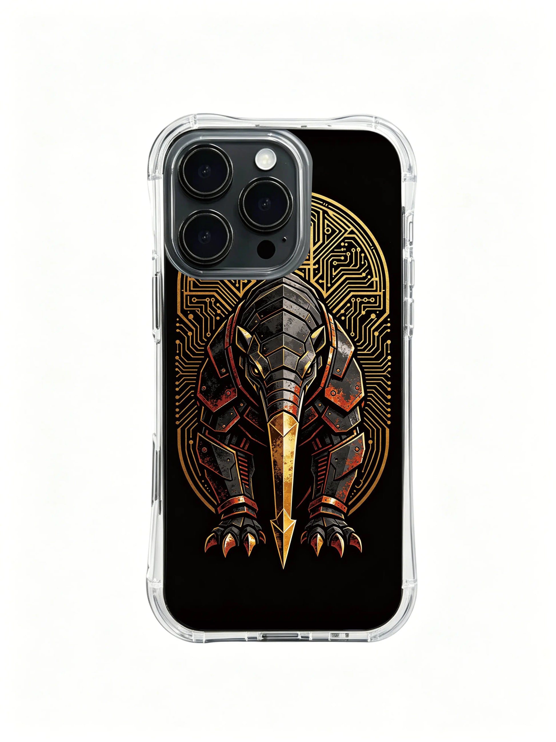 Mechanical anteater totem PhoneCasing, shockproof iPhone 14 Plus Case with tropical circuit pattern, durable casing for women.