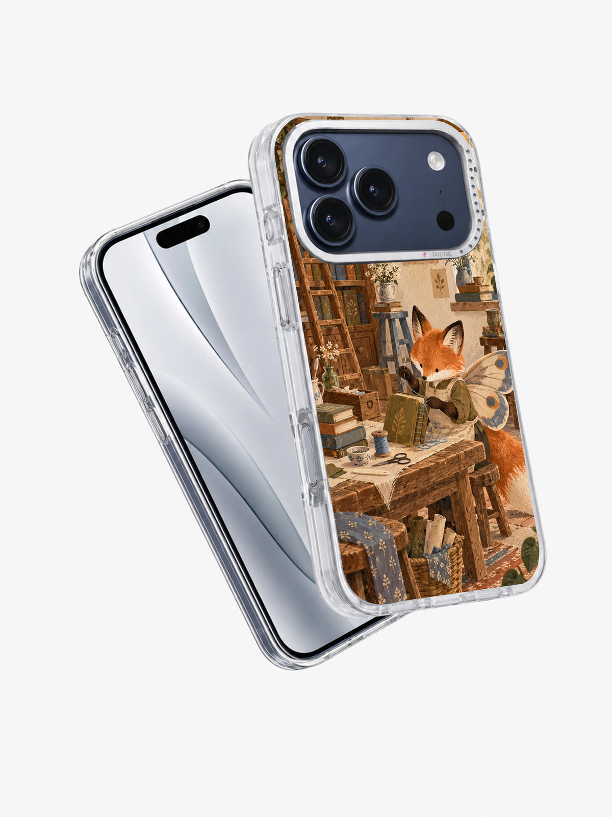 Mended in Blue Thread clear iPhone 17 Pro Case angle view
