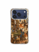 Blue wave stitches across a worn book phone case artwork