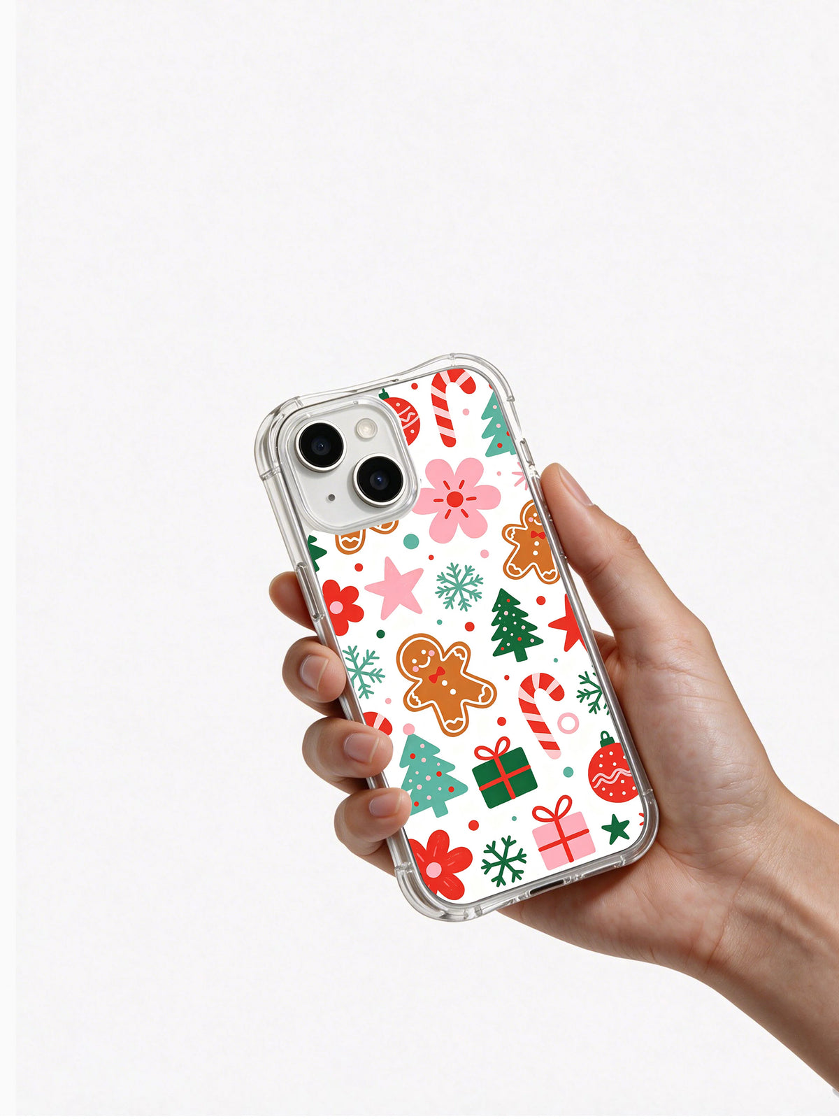 Hand holding cute holiday art iPhone 13 case