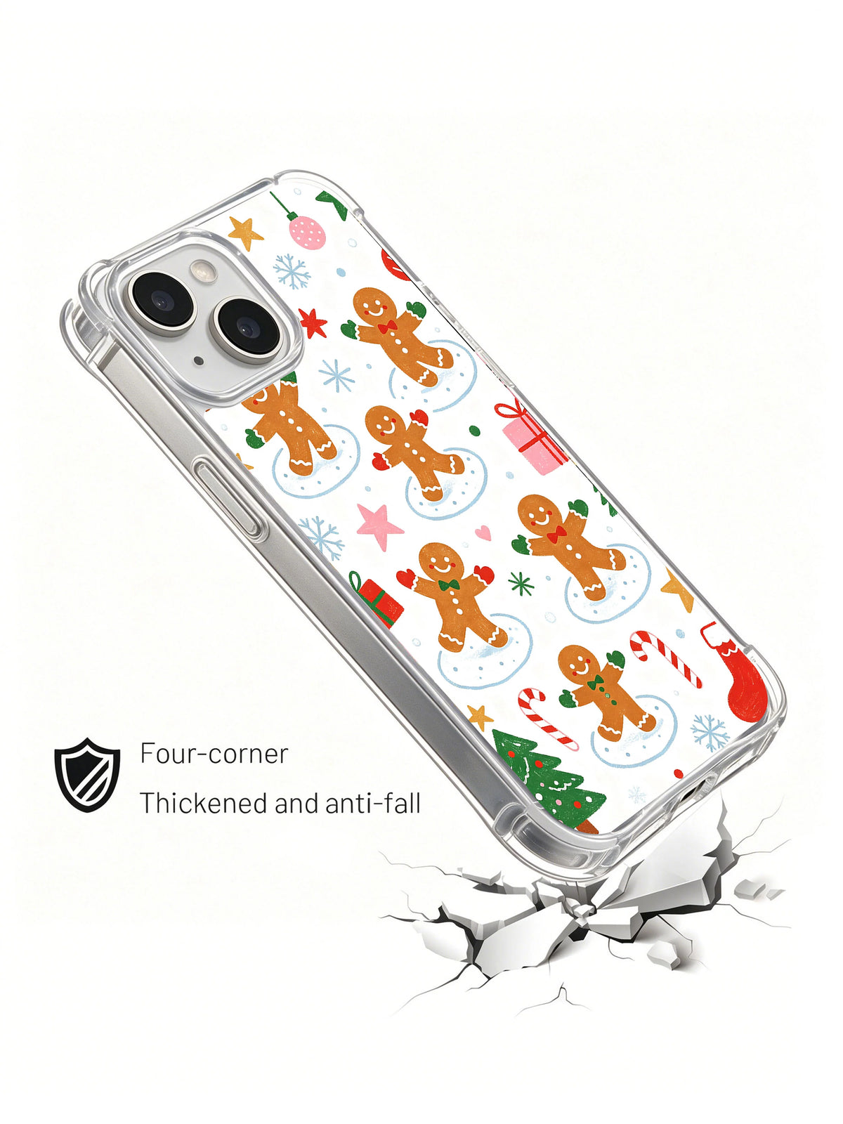 Hand-drawn gingerbread holiday iPhone 13 case side view