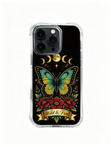 Zara Maya The Metamorphosis PhoneCasing, vintage dark tropical butterfly totem iPhone 14 Plus Case with heavy ink tattoo style, artistic protective casing for free-spirited women.