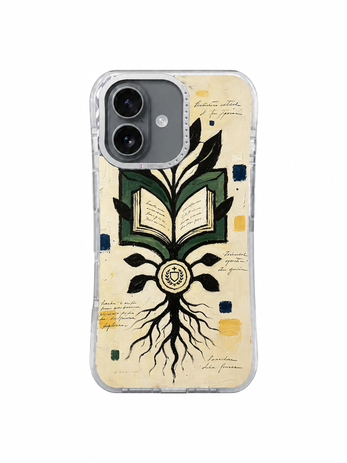 Midnight Academy Garden rooted open book emblem on iPhone 16 Pro case
