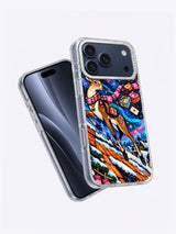 Angled view of Midnight Antler Courier artwork on an iPhone 17 Pro Max case