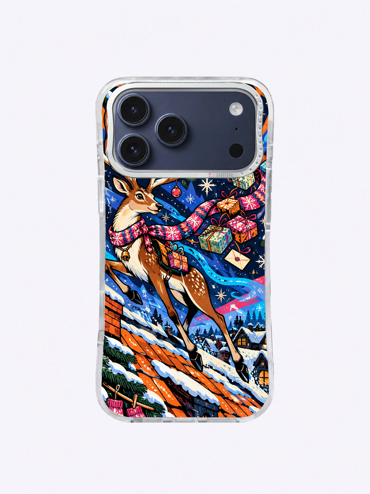 Front view of Midnight Antler Courier artwork on an iPhone 17 Pro Max case