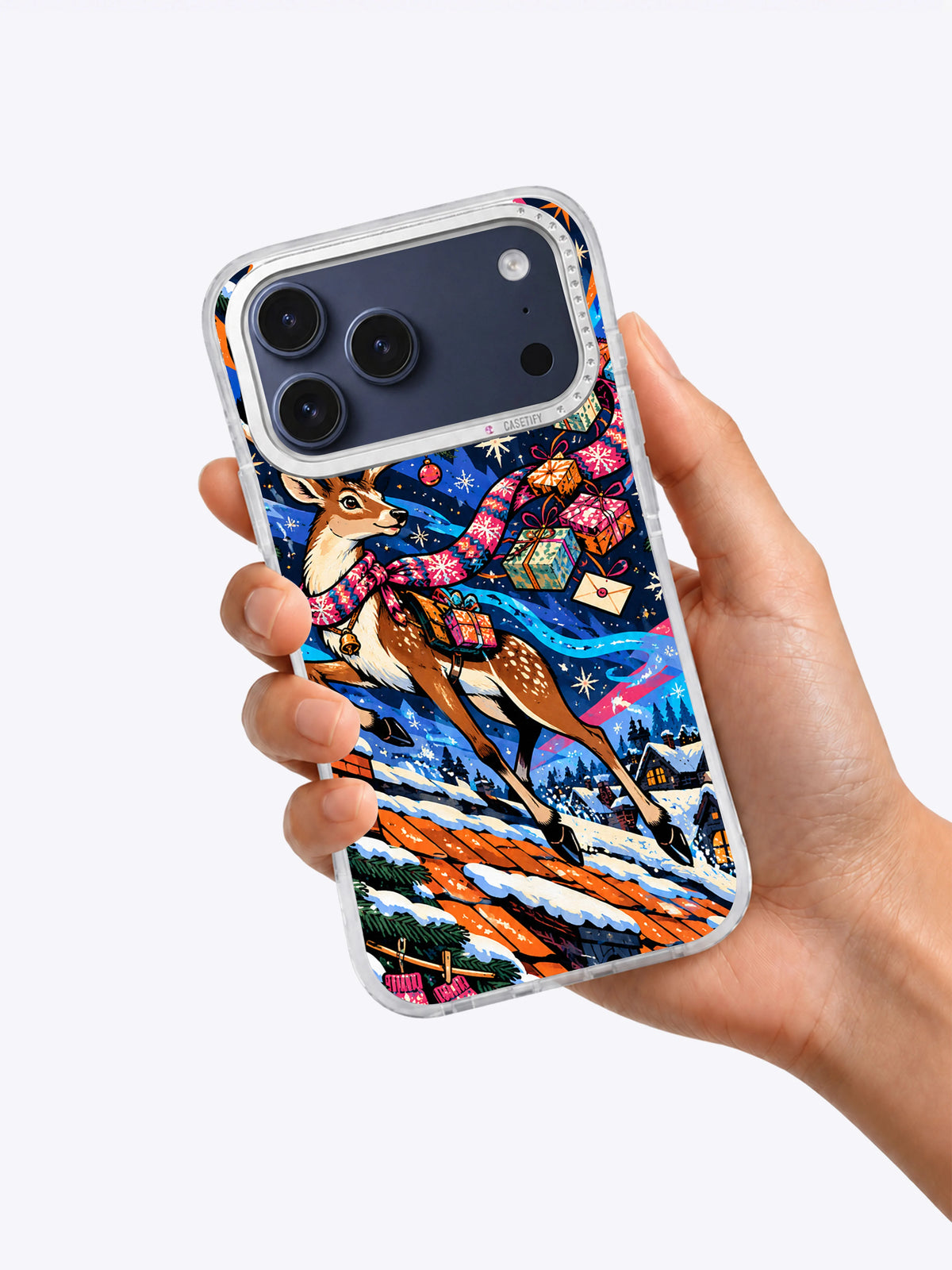 Hand holding the Midnight Antler Courier iPhone 17 Pro Max case