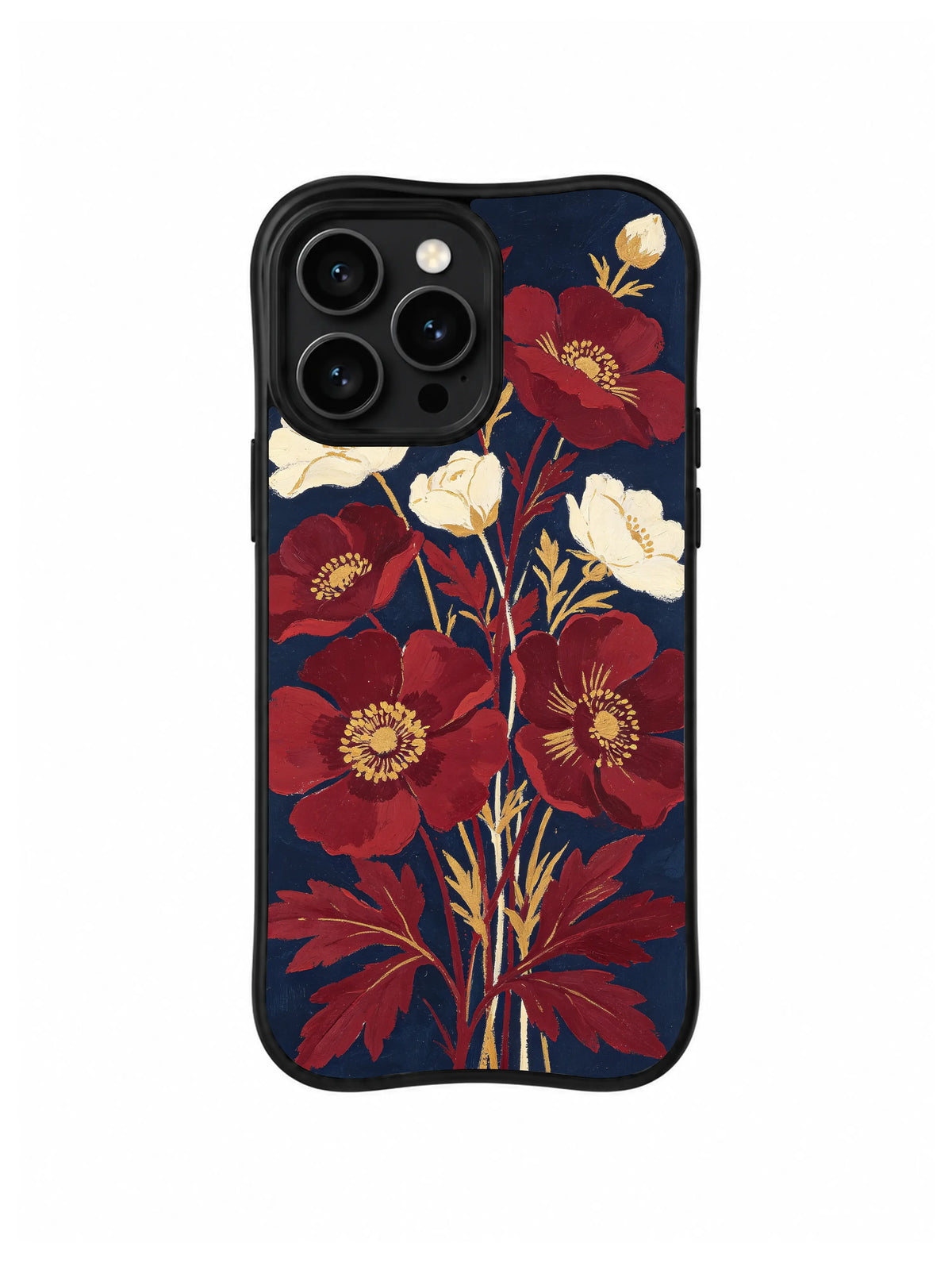 Golden Stem Poppy Chorus pattern on iPhone 15 Pro case