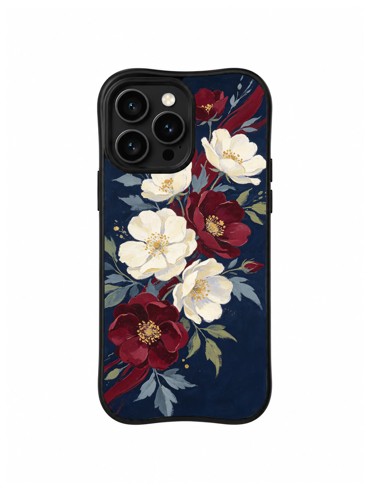 Ivory Crimson Nocturne pattern on iPhone 15 Pro case