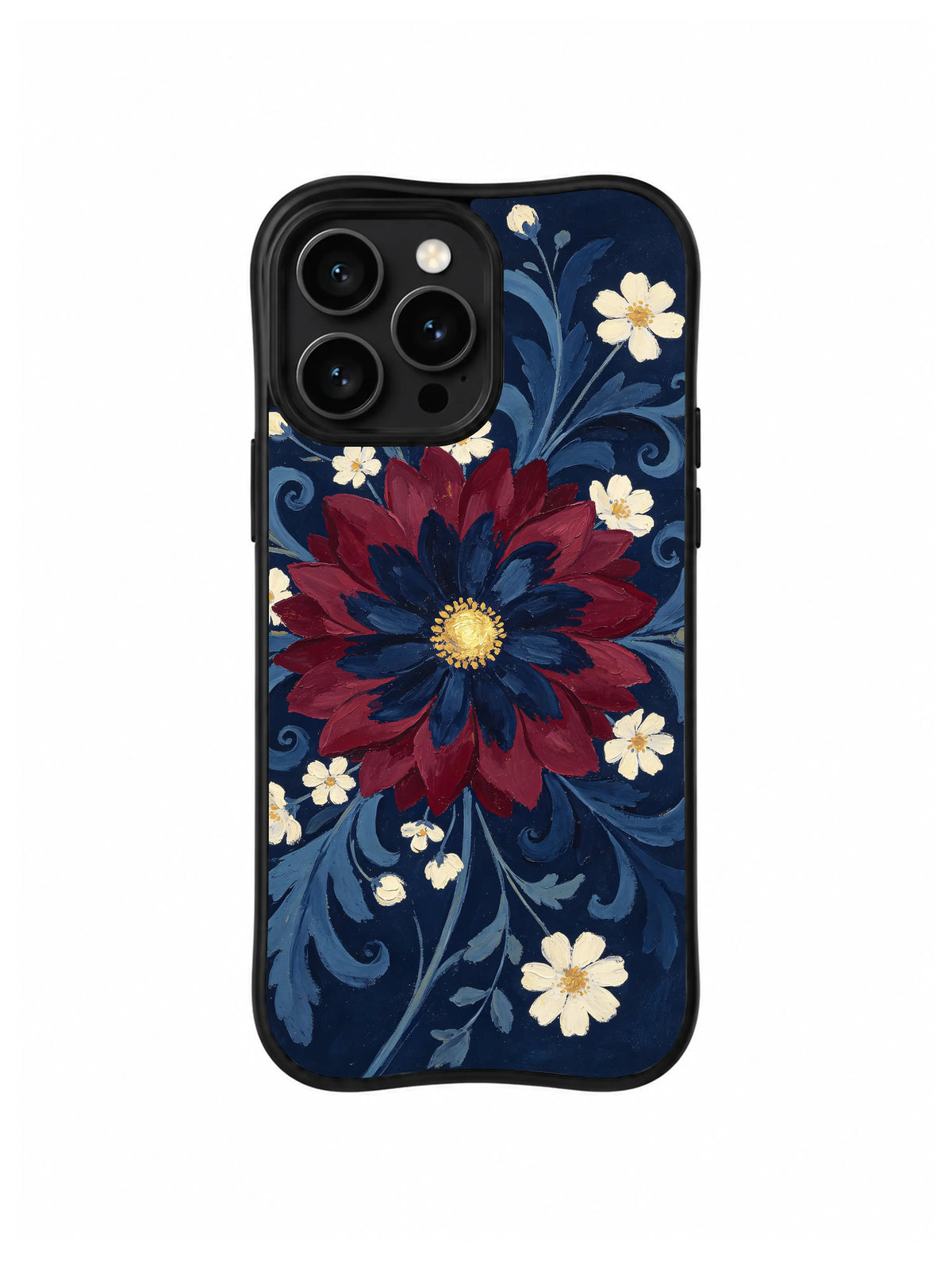 Royal Folk Dahlia pattern on iPhone 15 Pro case