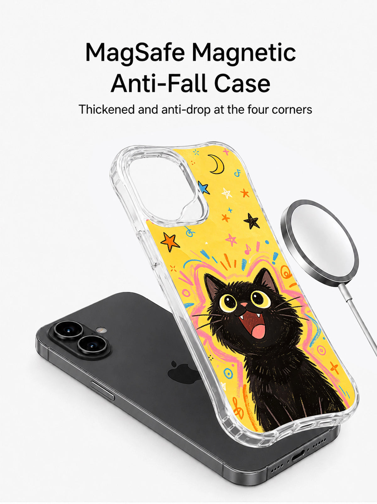 Midnight Cat Dream iPhone 16 Plus case artwork view 3