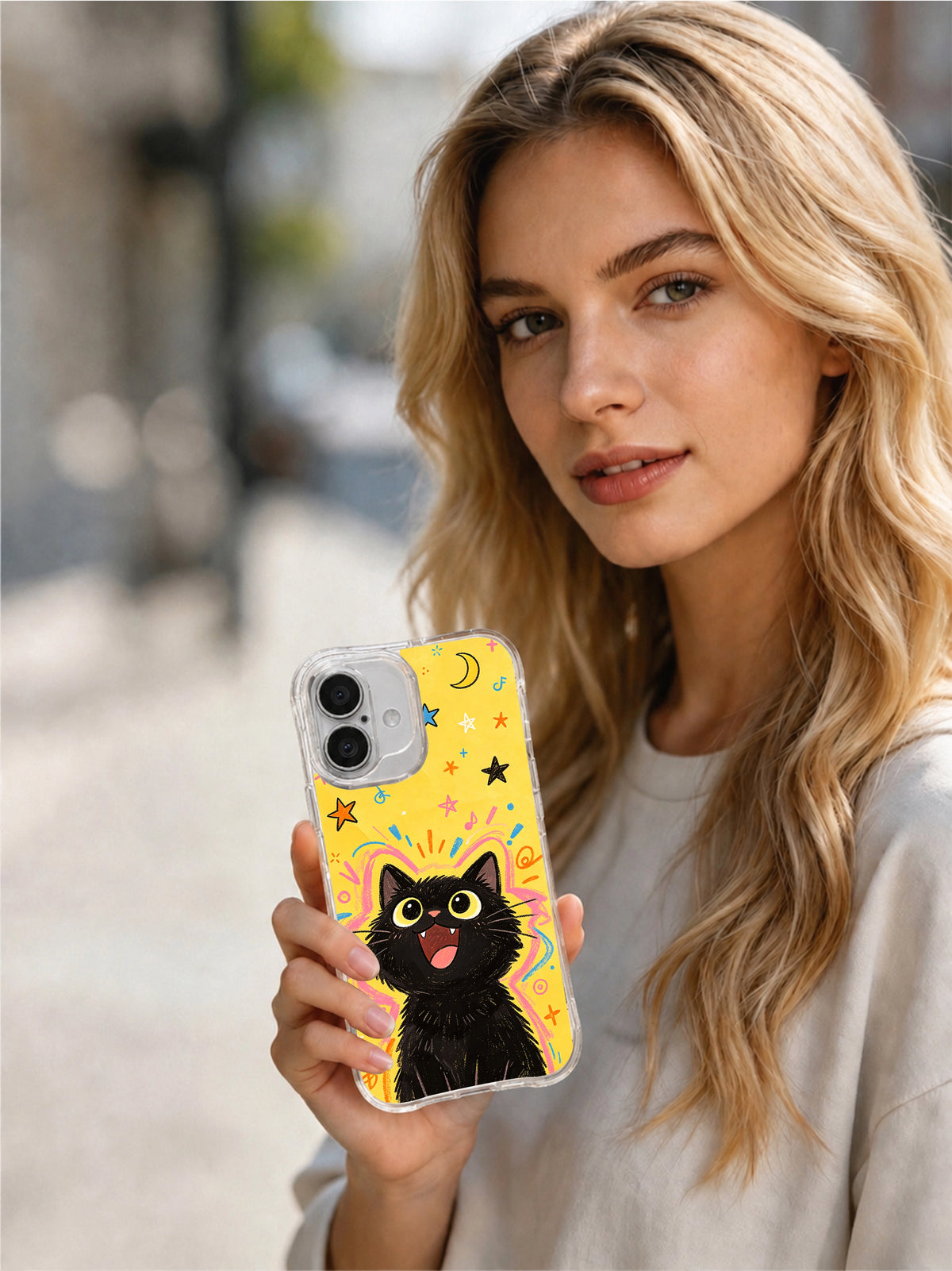 Midnight Cat Dream iPhone 16 Plus case artwork view 6
