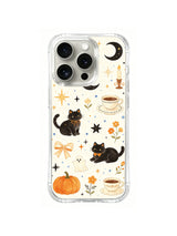 Midnight Coffee Cats pattern on iPhone 14 Pro case