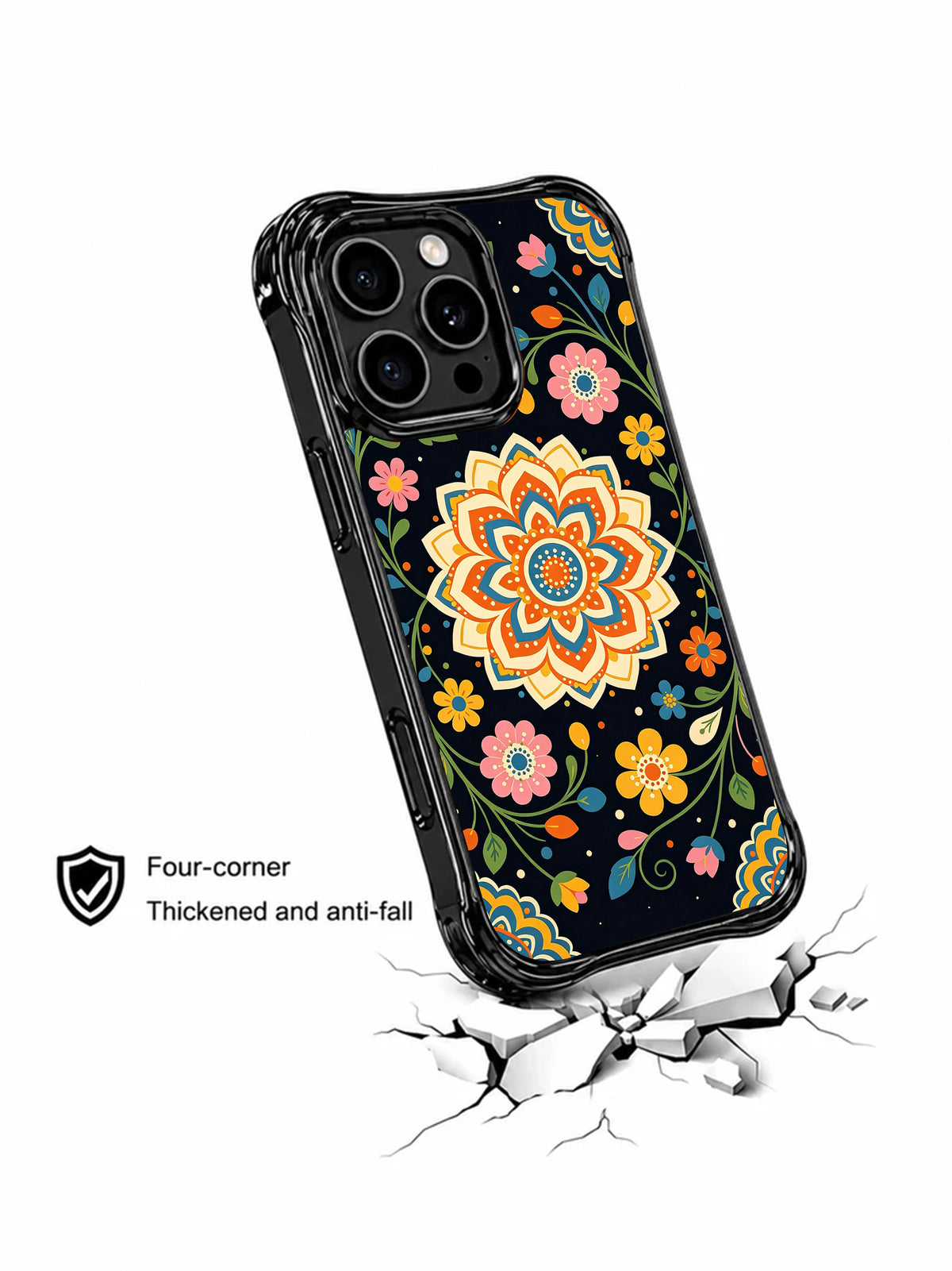 Midnight Folk Art Garden iPhone 15 Pro case drop protection