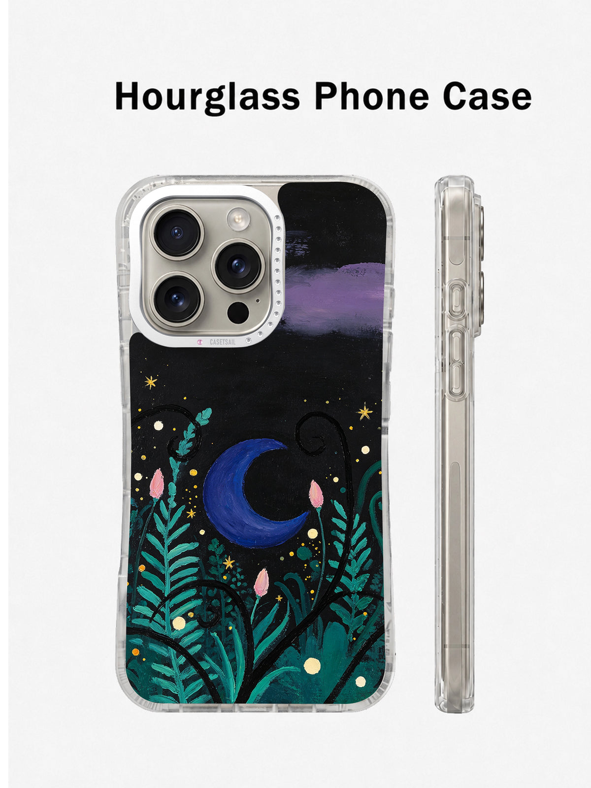 Moon garden art iPhone 16 Pro case front and side view
