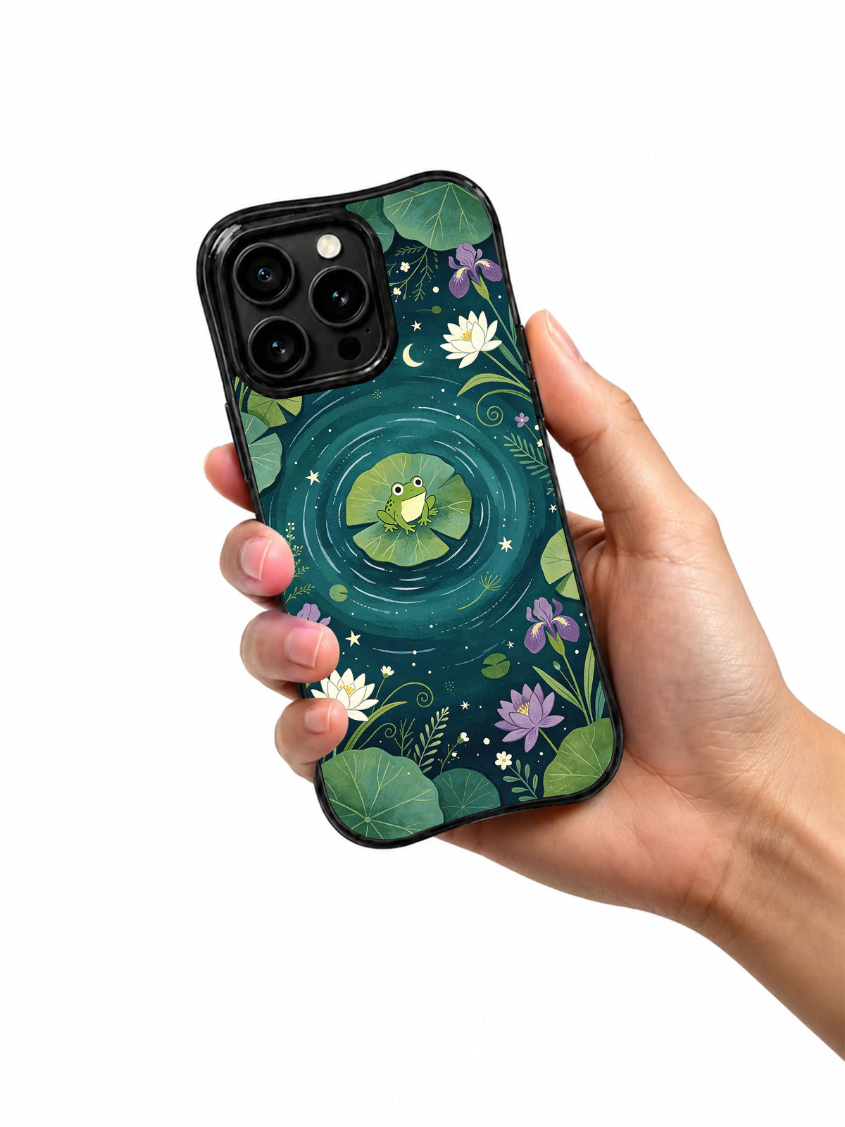 Product or handheld view of the Midnight Lotus Frog case