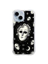 Crescent Veil Portrait gothic mask artwork on black iPhone 15 Plus case