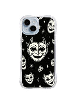 Midnight Jester Chorus white mask pattern on black iPhone 15 Plus case