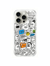 Cheerful late-night monster office hand-drawn doodle iPhone 15 pro Case, eco ink printed phone casing, popular holiday gift-style phone cover from PhoneCasing.