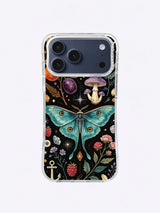 Plum Mushroom Moth Atlas artwork with teal moth, purple mushrooms, plum forms, sage leaves, raspberry berries, stones, and celestial marks