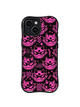 Pink Lightning Grins: Grinning pink visor faces alternate with lightning, checks and starbursts on black.