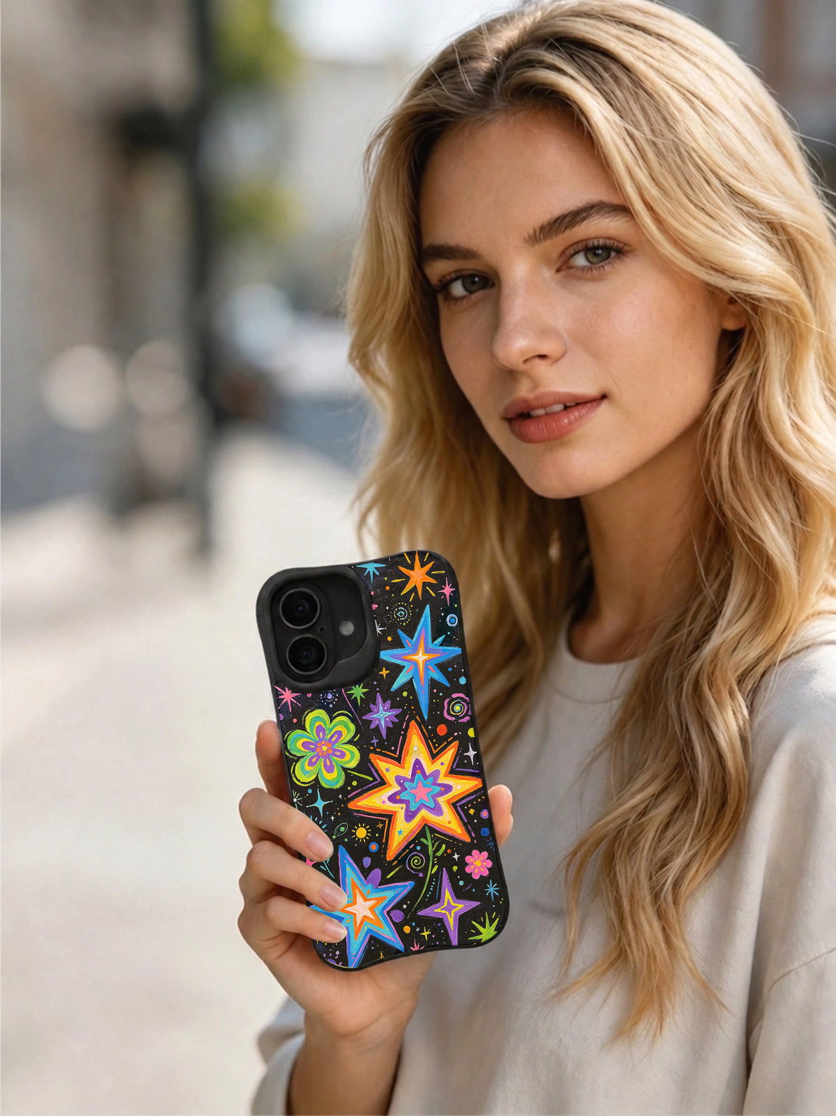 Product or handheld view of the Midnight Rainbow Star Garden case