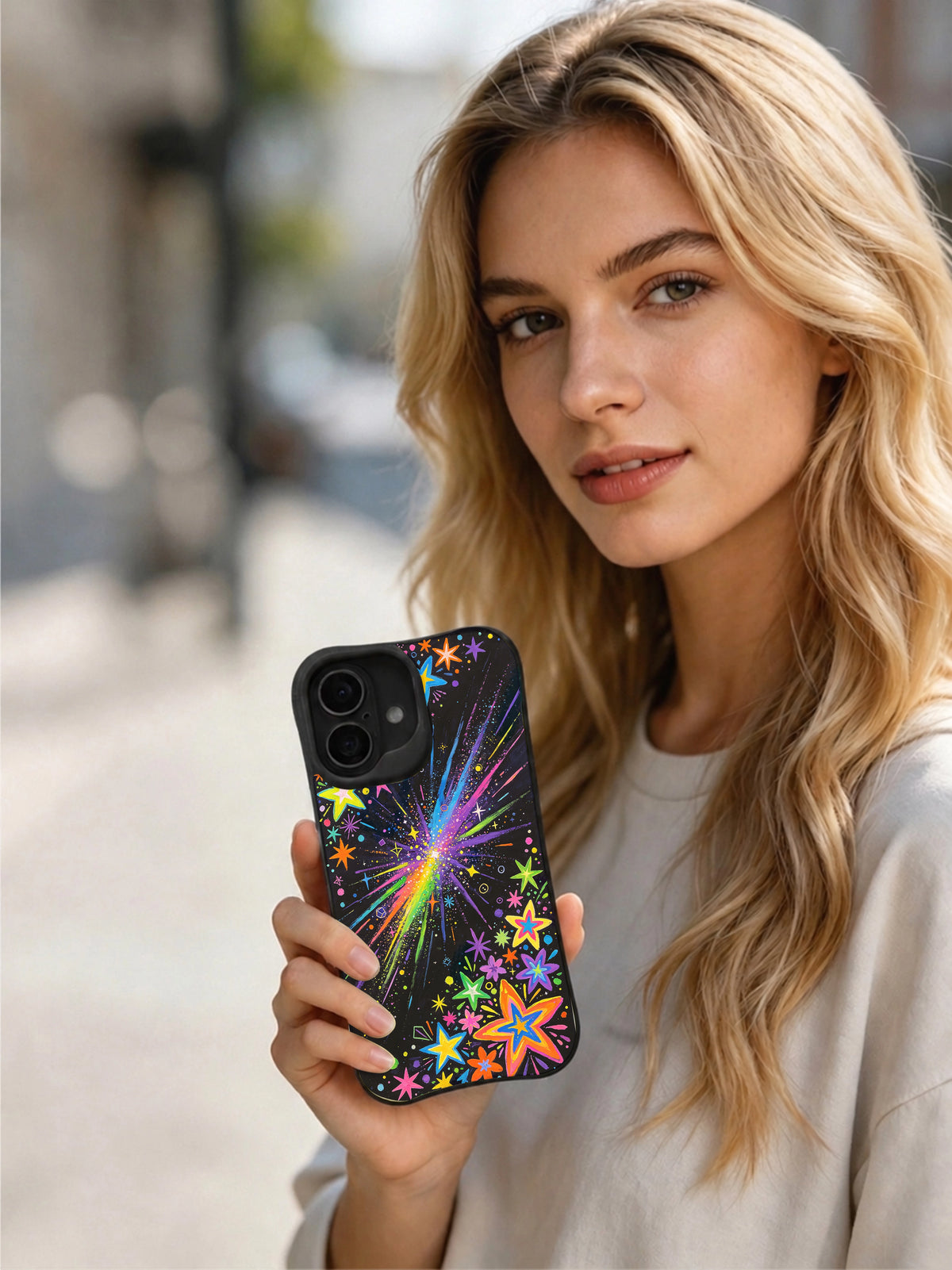Product or handheld view of the Midnight Rainbow Star Garden case