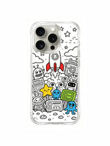  Cheerful late-night rocket launch hand-drawn doodle iPhone 15 pro Case, eco ink printed phone casing, popular holiday gift-style phone cover from PhoneCasing.