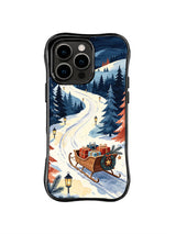 Christmas sleigh iPhone 16 Pro case with copper runners, presents and navy pines