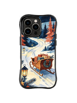 Winter night iPhone 16 Pro case with coral trees, icy trail and gift sleigh