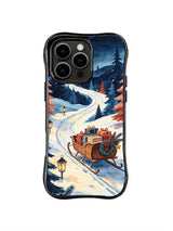 Cottagecore iPhone 16 Pro case with lanterns, dark firs and holiday sleigh