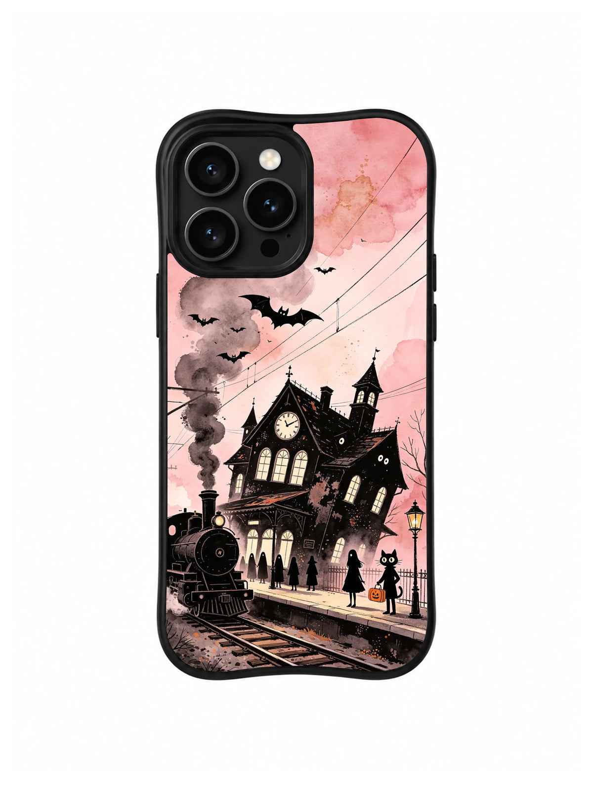 Bat Smoke Arrival black train artwork on an iPhone 13 Pro case