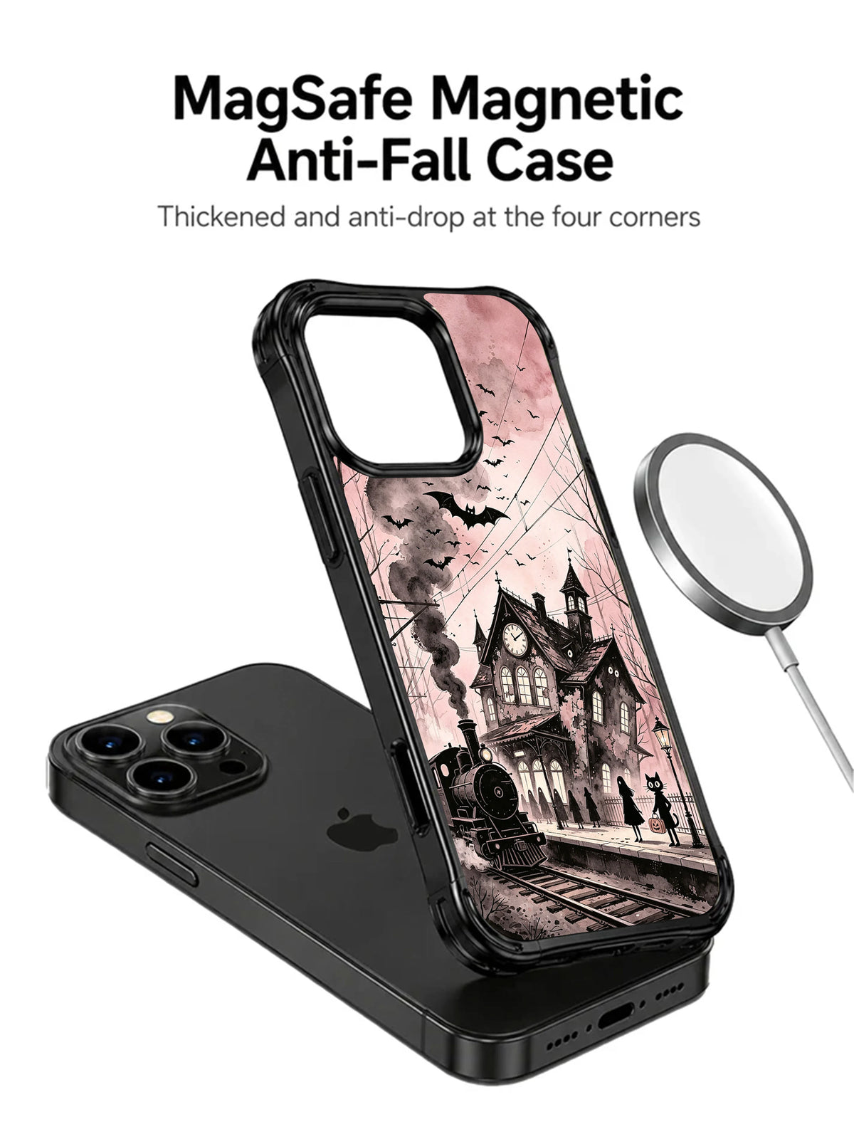Midnight Spirit Train Station iPhone 13 Pro case magnetic charging view