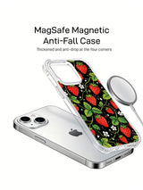 Midnight Strawberry Field: case shown separately from a phone beside a circular charging accessory.