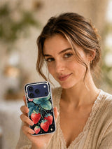 Midnight Strawberry Moon iPhone case in a lifestyle portrait